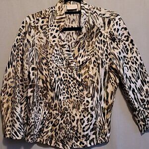 Chico's 100% linen animal print moto jacket size 1(m/8 ) leopard/cheetah printed